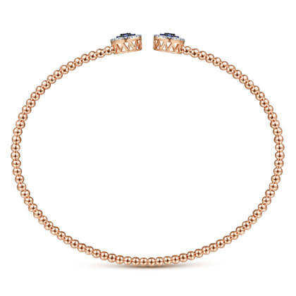 14K Rose Gold Bujukan Bead Cuff Bracelet with Sapphire and Diamond Halo Caps