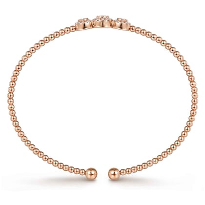 14K Rose Gold Bujukan Bead Cuff Bracelet with Three Pav¿ª Diamond Stations