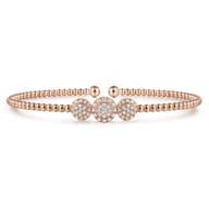 14K Rose Gold Bujukan Bead Cuff Bracelet with Three Pave Diamond Stations