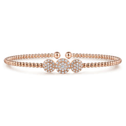 14K Rose Gold Bujukan Bead Cuff Bracelet with Three Pave Diamond Stations