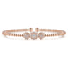 14K Rose Gold Bujukan Bead Cuff Bracelet with Three Pave Diamond Stations - 0.32 ct