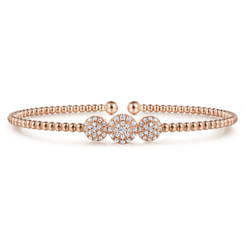 14K Rose Gold Bujukan Bead Cuff Bracelet with Three Pavé Diamond Stations