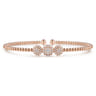 14K Rose Gold Bujukan Bead Cuff Bracelet with Three Pave Diamond Stations - 0.32 ct