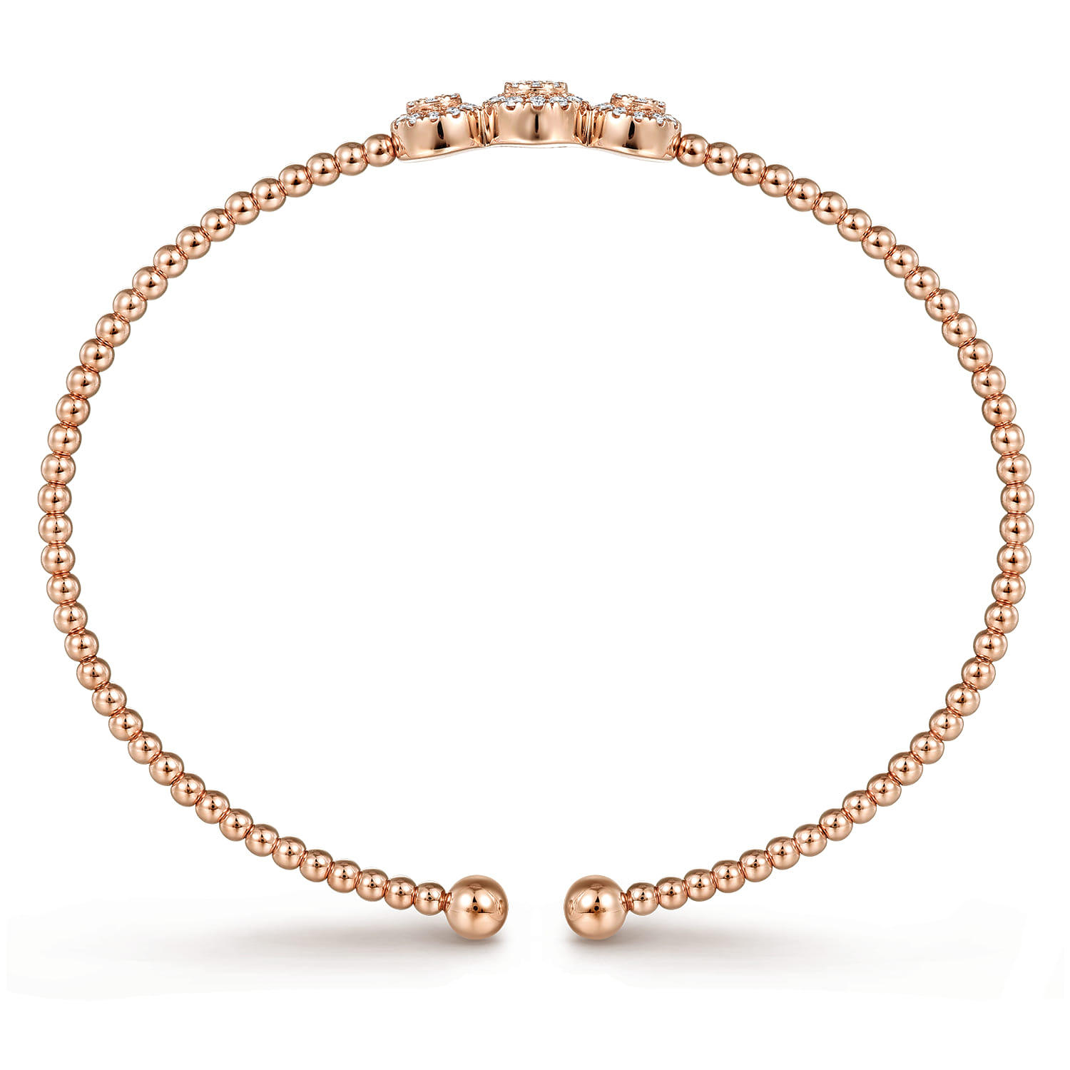 14K Rose Gold Bujukan Bead Cuff Bracelet with Three Pave Diamond Stations - 0.32 ct - Shot 3