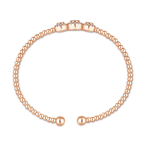 14K Rose Gold Bujukan Bead Cuff Bracelet with Three Pave Diamond Stations - 0.32 ct - Shot 3