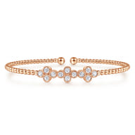 14K Rose Gold Bujukan Bead Cuff Bracelet with Three Quatrefoil Diamond Stations