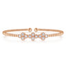 14K Rose Gold Bujukan Bead Cuff Bracelet with Three Quatrefoil Diamond Stations - 0.58 ct
