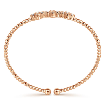 14K Rose Gold Bujukan Bead Cuff Bracelet with Three Quatrefoil Diamond Stations