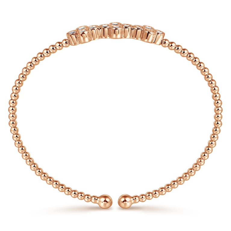 14K Rose Gold Bujukan Bead Cuff Bracelet with Three Quatrefoil Diamond Stations - 0.58 ct - Shot 3