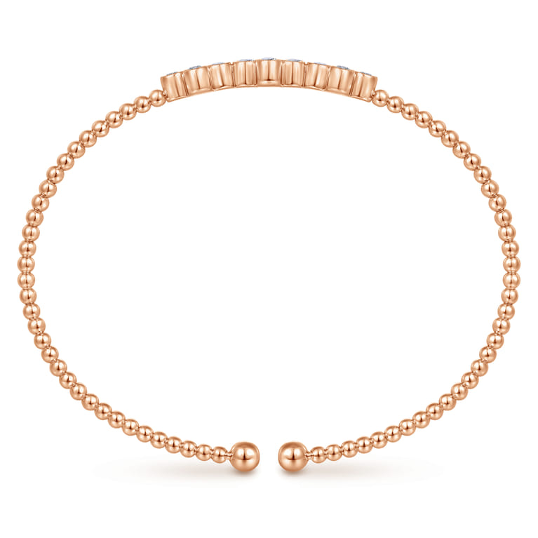 14K Rose Gold Bujukan Bead Cuff Bracelet with Three Quatrefoil Diamond Stations - 0.6 ct - Shot 3