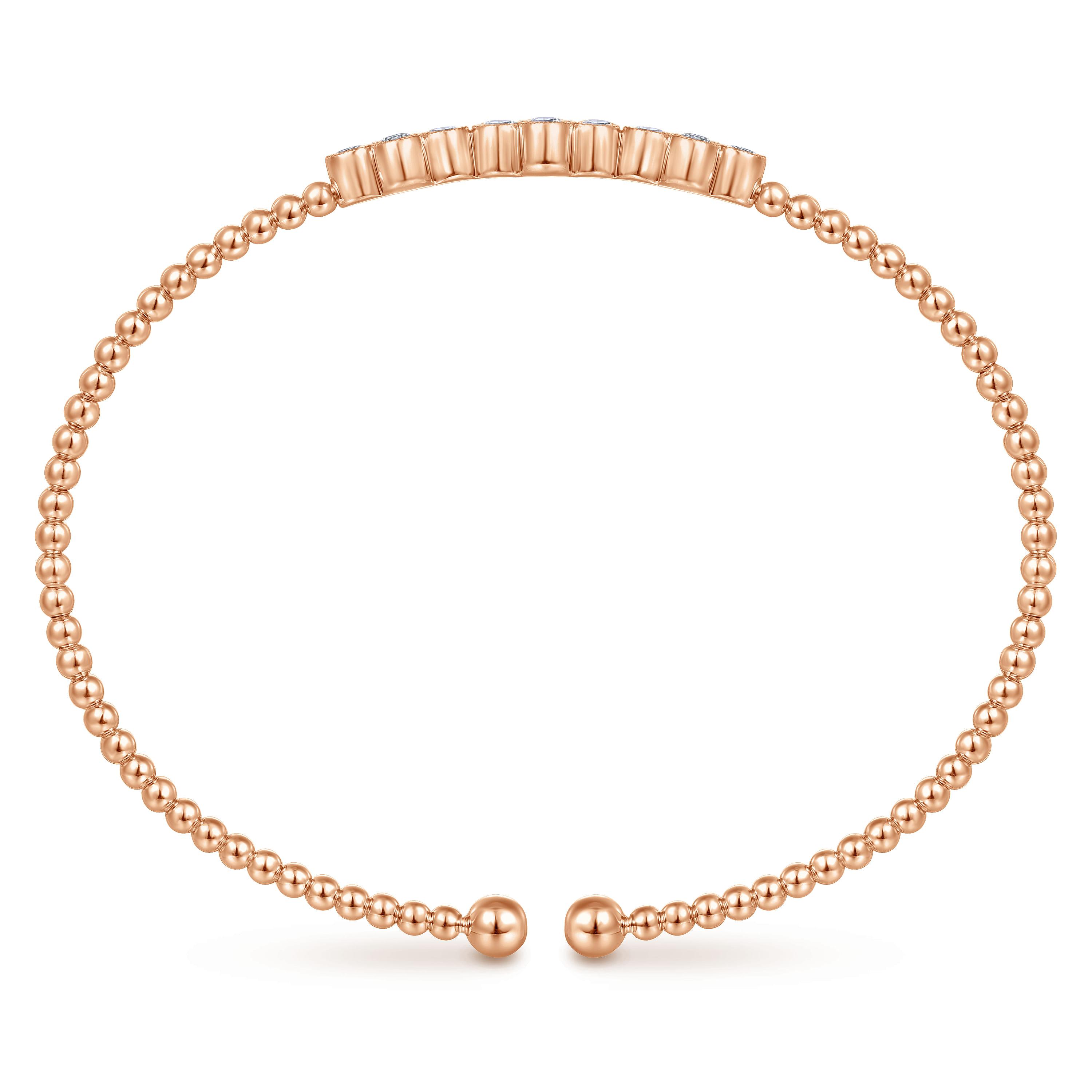 14K Rose Gold Bujukan Bead Cuff Bracelet with Three Quatrefoil Diamond Stations - 0.6 ct - Shot 3