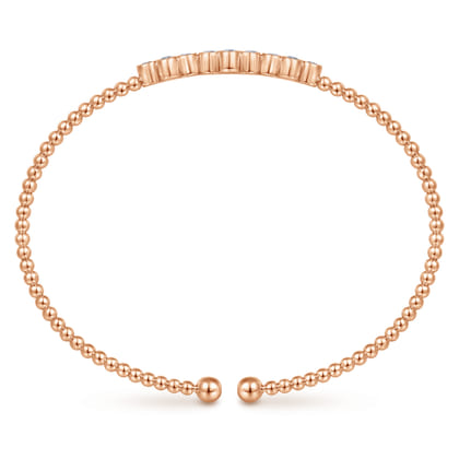 14K Rose Gold Bujukan Bead Cuff Bracelet with Three Quatrefoil Diamond Stations
