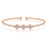 14K Rose Gold Bujukan Bead Cuff Bracelet with Three Quatrefoil Diamond Stations - 0.6 ct