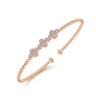 14K Rose Gold Bujukan Bead Cuff Bracelet with Three Quatrefoil Diamond Stations - 0.6 ct