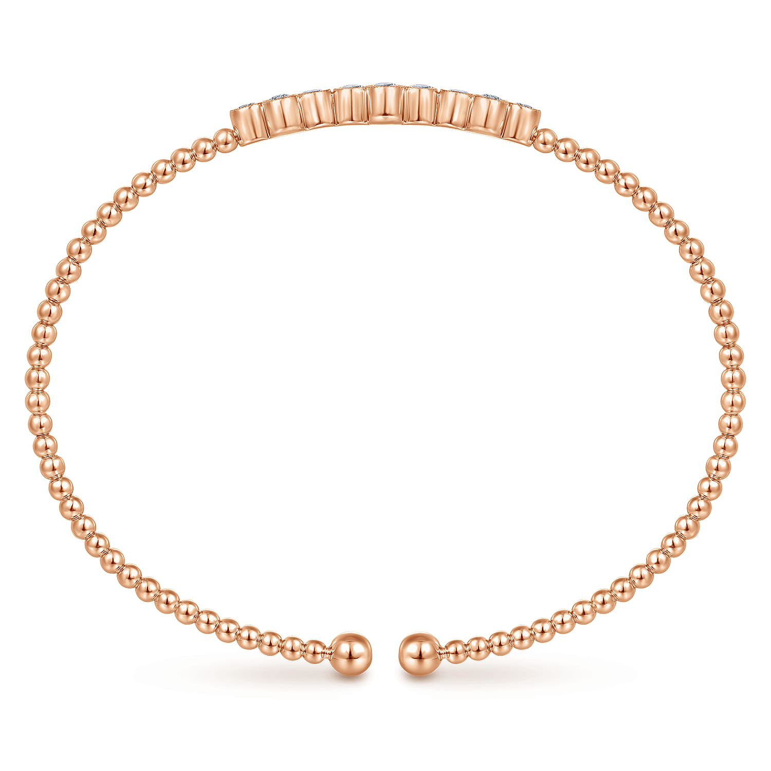 14K Rose Gold Bujukan Bead Cuff Bracelet with Three Quatrefoil Diamond Stations - 0.6 ct - Shot 3