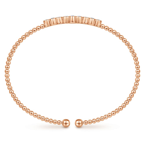 14K Rose Gold Bujukan Bead Cuff Bracelet with Three Quatrefoil Diamond Stations - 0.6 ct - Shot 3