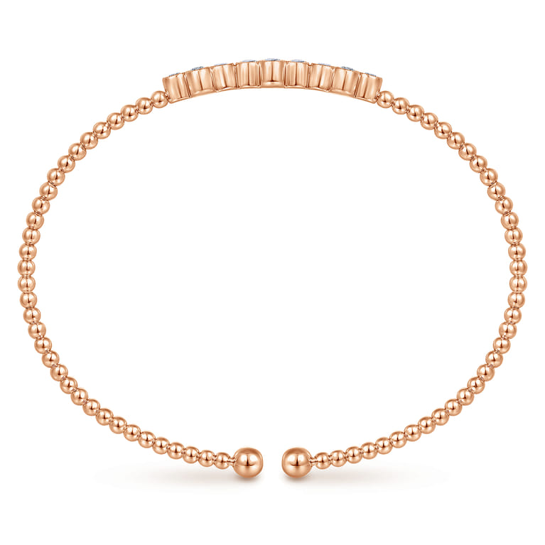 14K Rose Gold Bujukan Bead Cuff Bracelet with Three Quatrefoil Diamond Stations - 0.6 ct - Shot 3