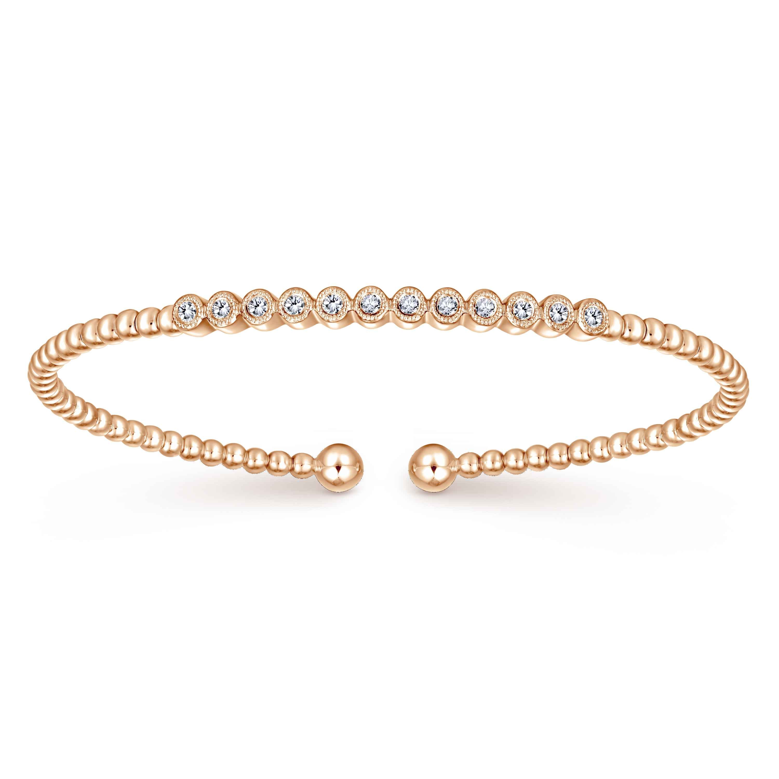 14K Rose Gold Bujukan Bead Diamond Bangle - 0.14 ct - Shot 1