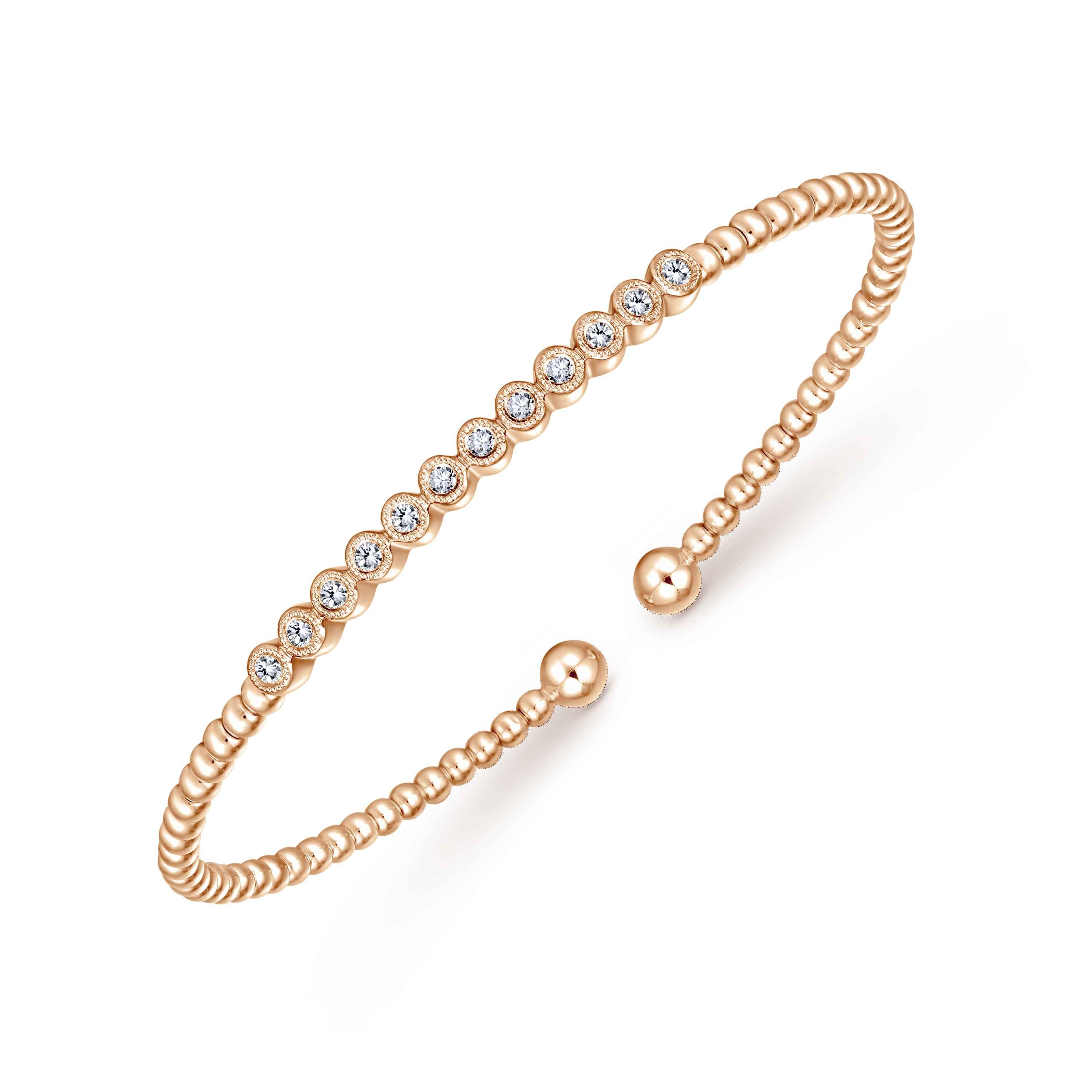 14K Rose Gold Bujukan Bead Diamond Bangle - 0.14 ct - Shot 2