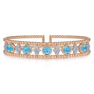 14K Rose Gold Bujukan Bead Diamond and Blue Topaz Cuff Bracelet