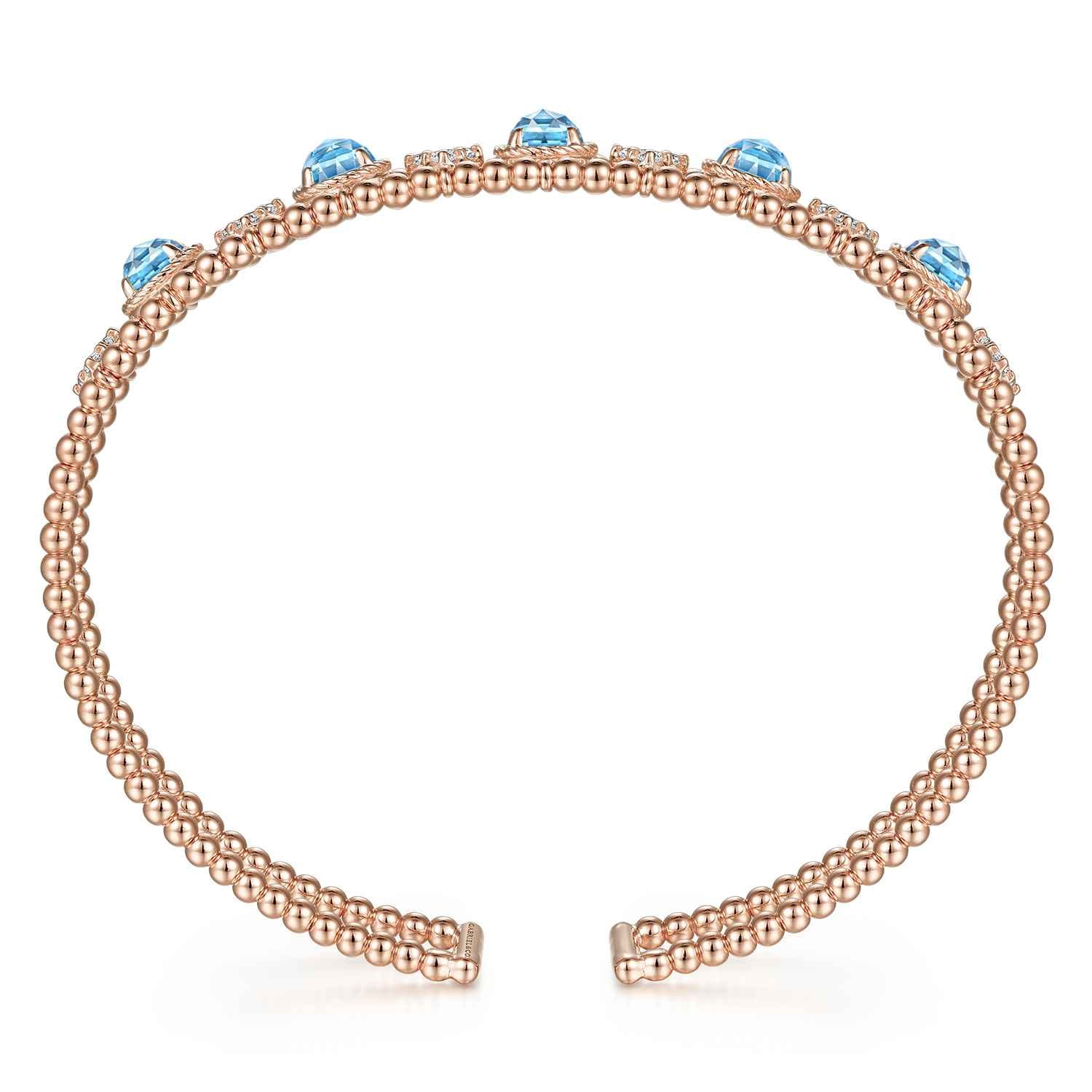 14K Rose Gold Bujukan Bead Diamond and Blue Topaz Cuff Bracelet - 0.57 ct - Shot 3
