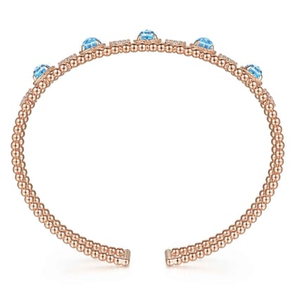 14K Rose Gold Bujukan Bead Diamond and Blue Topaz Cuff Bracelet