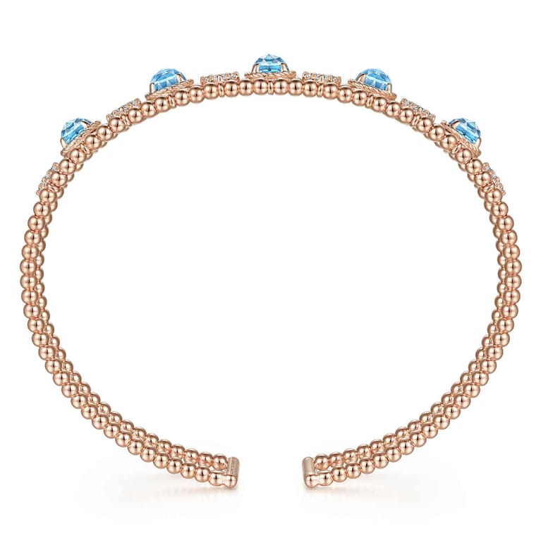 14K Rose Gold Bujukan Bead Diamond and Blue Topaz Cuff Bracelet - 0.57 ct - Shot 3
