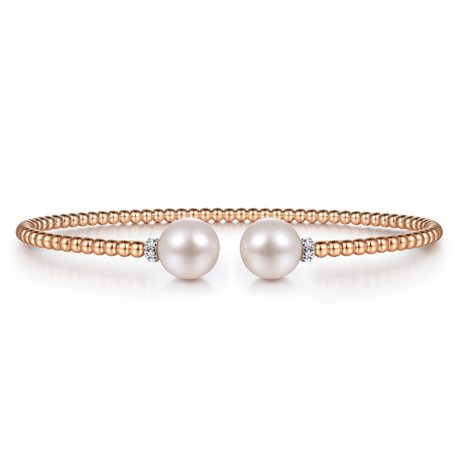 14K Rose Gold Bujukan Bead Split Bracelet with Pearl and Diamond Caps - 0.05 ct - Shot 1