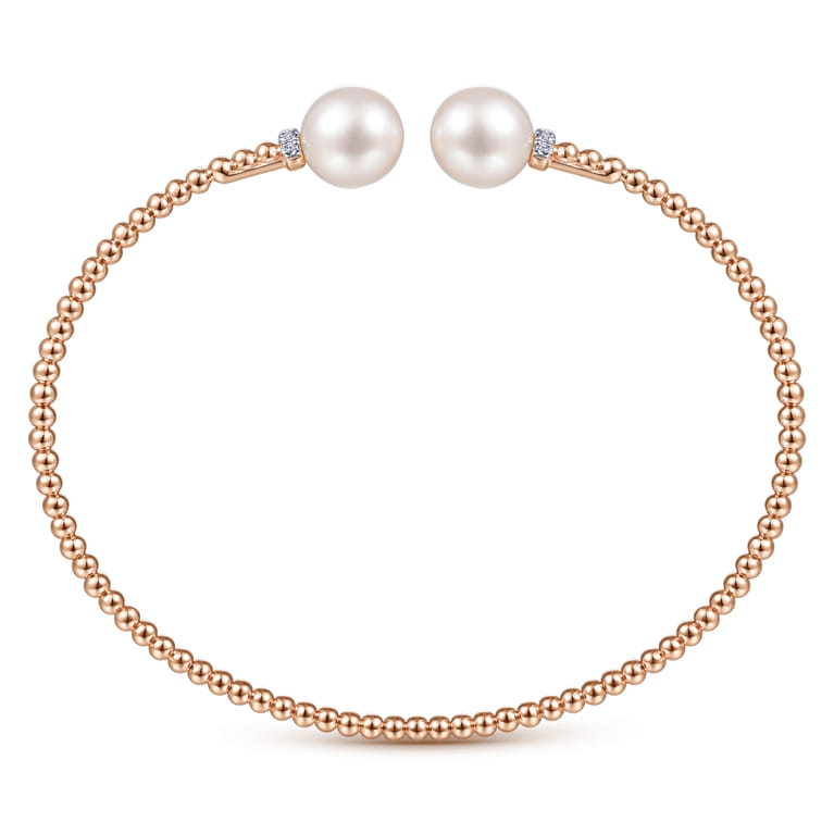 14K Rose Gold Bujukan Bead Split Bracelet with Pearl and Diamond Caps - 0.05 ct - Shot 3