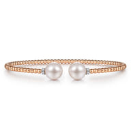 14K Rose Gold Bujukan Bead Split Bracelet with Pearl and Diamond Caps