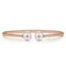 14K Rose Gold Bujukan Bead Split Bracelet with Pearl and Diamond Caps - 0.05 ct