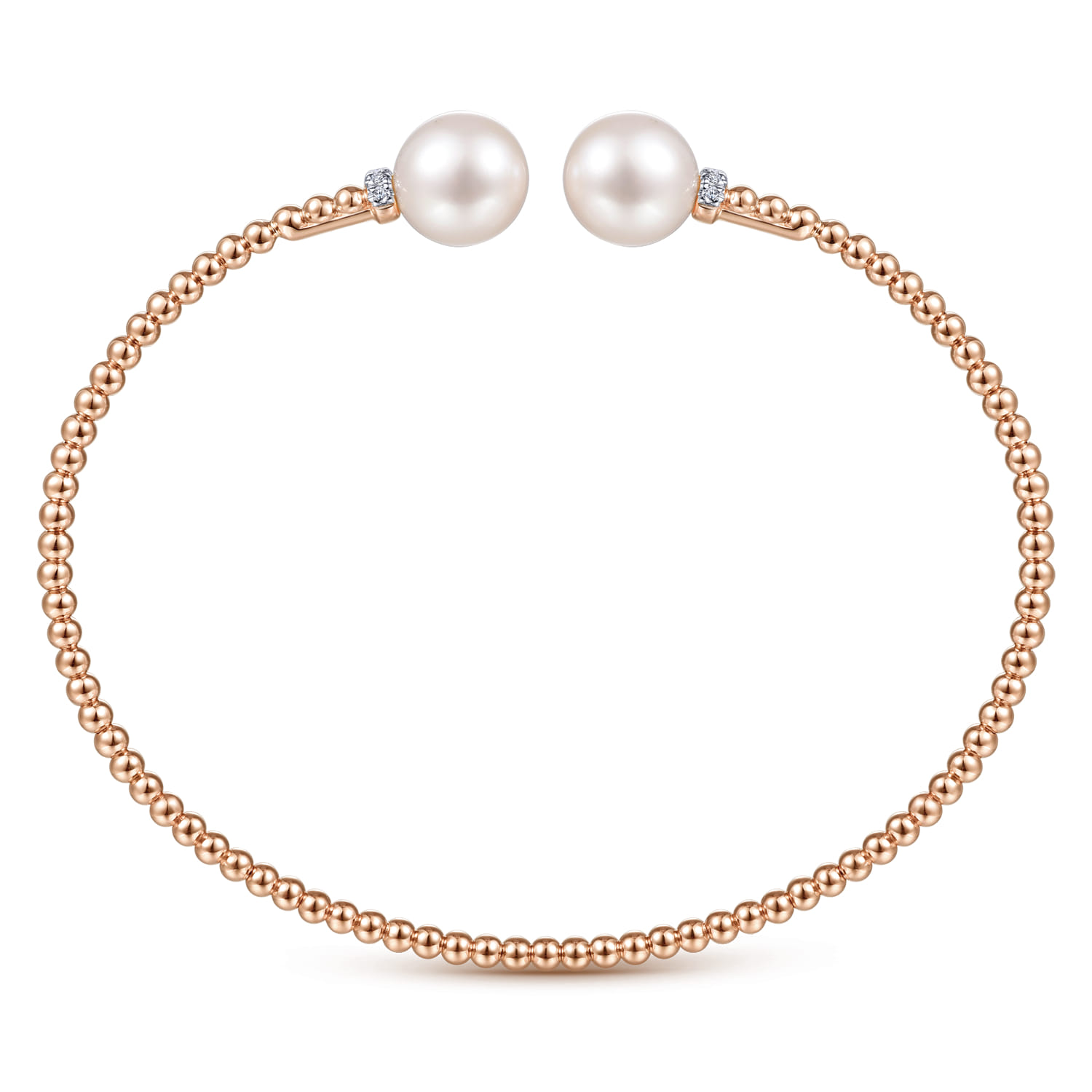 14K Rose Gold Bujukan Bead Split Bracelet with Pearl and Diamond Caps - 0.05 ct - Shot 3