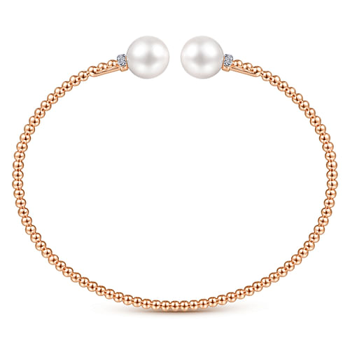14K Rose Gold Bujukan Bead Split Bracelet with Pearl and Diamond Caps - 0.05 ct - Shot 3