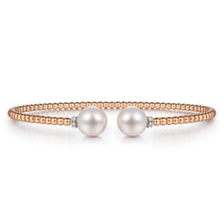 14K Rose Gold Bujukan Bead Split Bracelet with Pearl and Diamond Caps