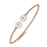 14K Rose Gold Bujukan Bead Split Bracelet with Pearl and Diamond Caps - 0.05 ct