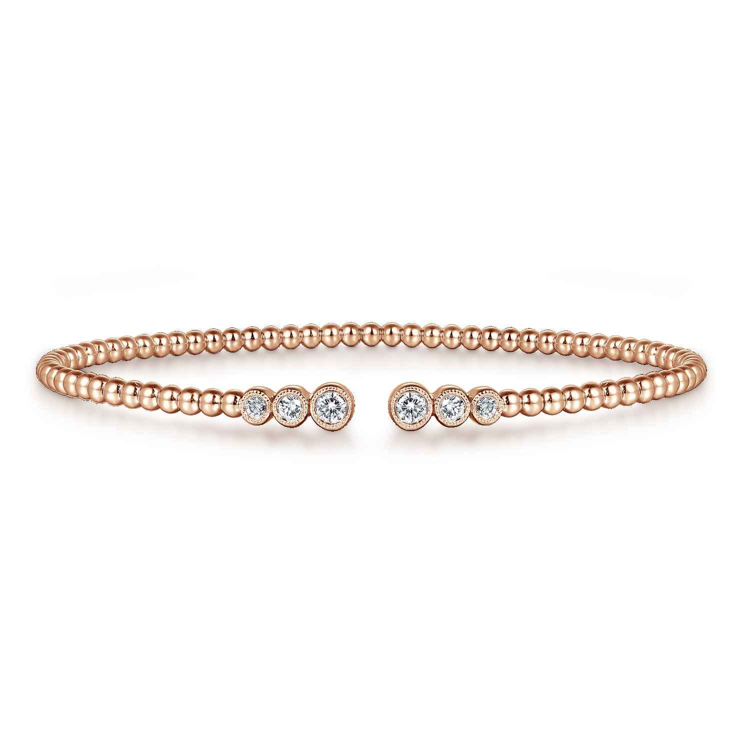 14K Rose Gold Bujukan Bead Split Cuff Bracelet with Bezel Set Diamonds - 0.22 ct - Shot 1