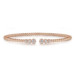 14K Rose Gold Bujukan Bead Split Cuff Bracelet with Bezel Set Diamonds