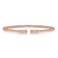 14K Rose Gold Bujukan Bead Split Cuff Bracelet with Bezel Set Diamonds