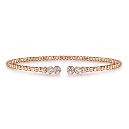 14K Rose Gold Bujukan Bead Split Cuff Bracelet with Bezel Set Diamonds