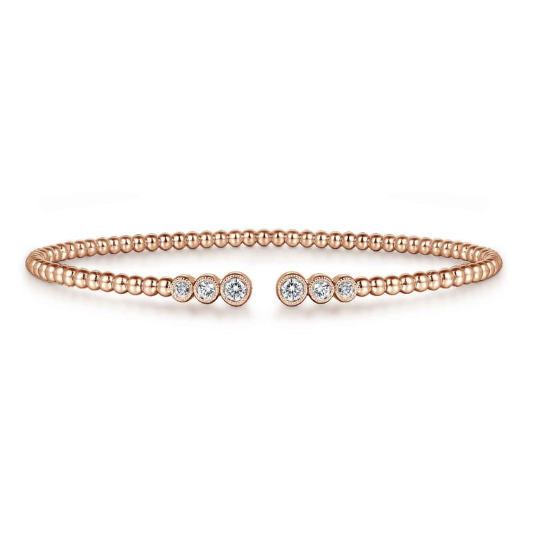14K Rose Gold Bujukan Bead Split Cuff Bracelet with Bezel Set Diamonds - 0.22 ct - Shot 1