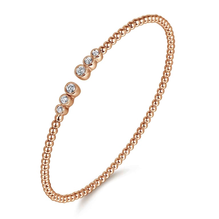 14K Rose Gold Bujukan Bead Split Cuff Bracelet with Bezel Set Diamonds - 0.22 ct - Shot 2