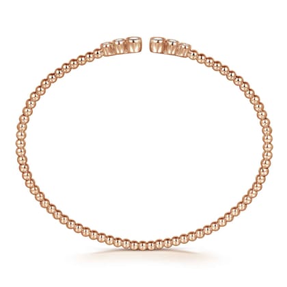 14K Rose Gold Bujukan Bead Split Cuff Bracelet with Bezel Set Diamonds