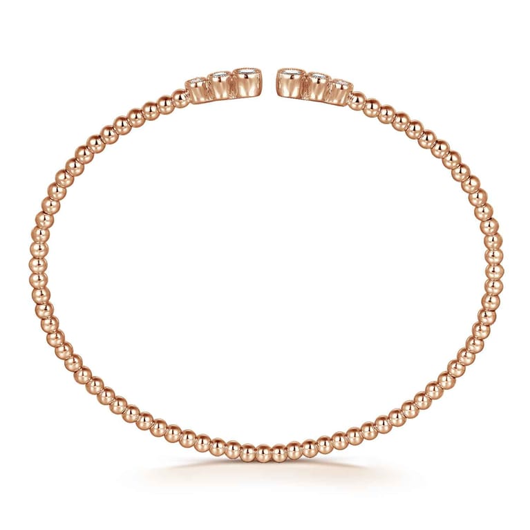 14K Rose Gold Bujukan Bead Split Cuff Bracelet with Bezel Set Diamonds - 0.22 ct - Shot 3