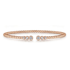 14K Rose Gold Bujukan Bead Split Cuff Bracelet with Bezel Set Diamonds