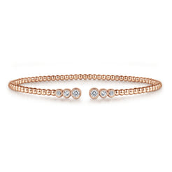 14K Rose Gold Bujukan Bead Split Cuff Bracelet with Bezel Set Diamonds