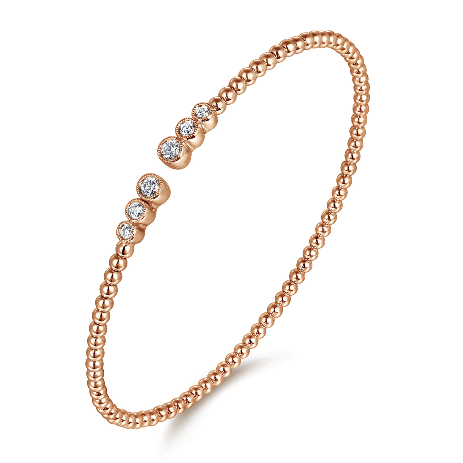 14K Rose Gold Bujukan Bead Split Cuff Bracelet with Bezel Set Diamonds - 0.24 ct - Shot 2