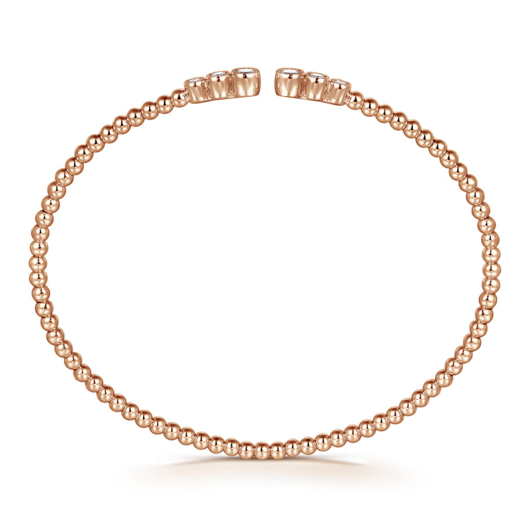 14K Rose Gold Bujukan Bead Split Cuff Bracelet with Bezel Set Diamonds - 0.24 ct - Shot 3