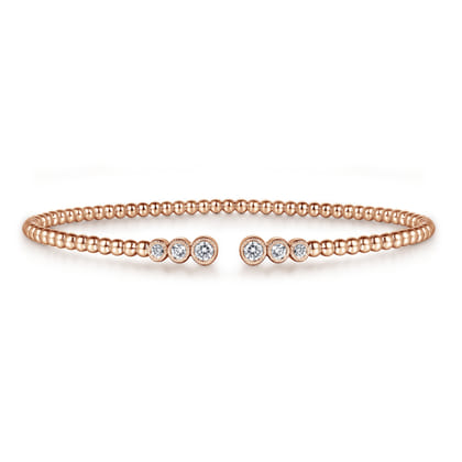 14K Rose Gold Bujukan Bead Split Cuff Bracelet with Bezel Set Diamonds