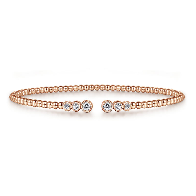 14K Rose Gold Bujukan Bead Split Cuff Bracelet with Bezel Set Diamonds - 0.22 ct - Shot 1
