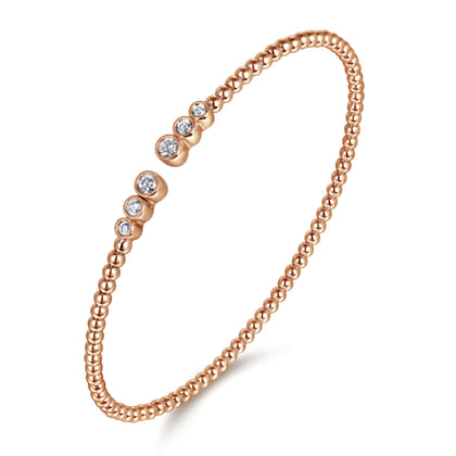 14K Rose Gold Bujukan Bead Split Cuff Bracelet with Bezel Set Diamonds